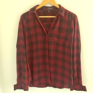 Black and red plaid pattern blouse